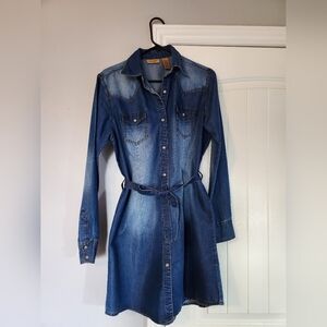 Wrangler Blue Long Sleeve Denim Dress with Belt